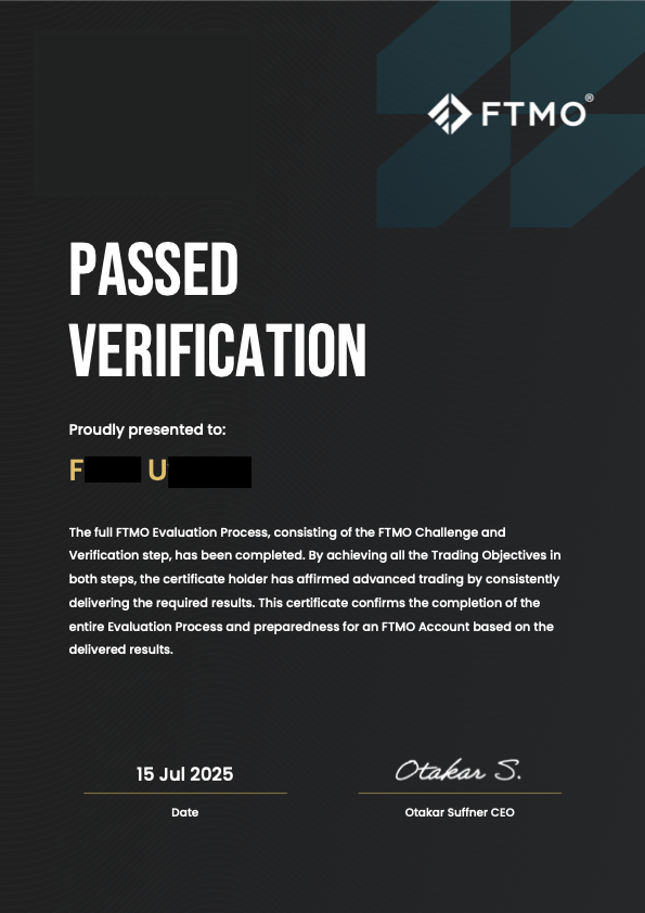 Passed FTMO Verifications proof 1 of 18