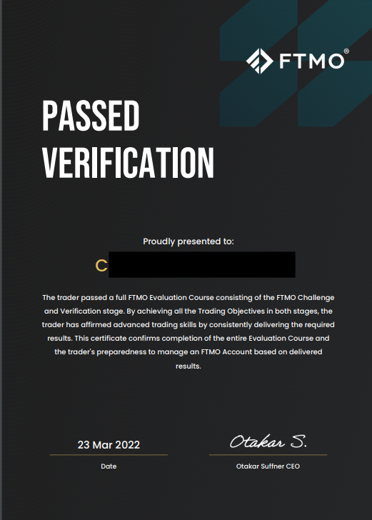 Passed FTMO Verifications proof 16 of 18
