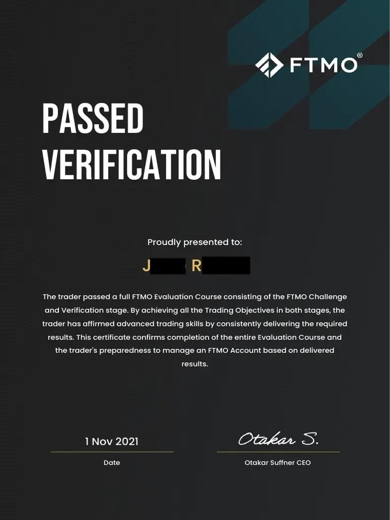 Passed FTMO Verifications proof 2 of 18