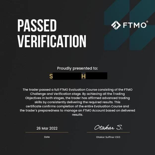 Passed FTMO Verifications proof 3 of 18