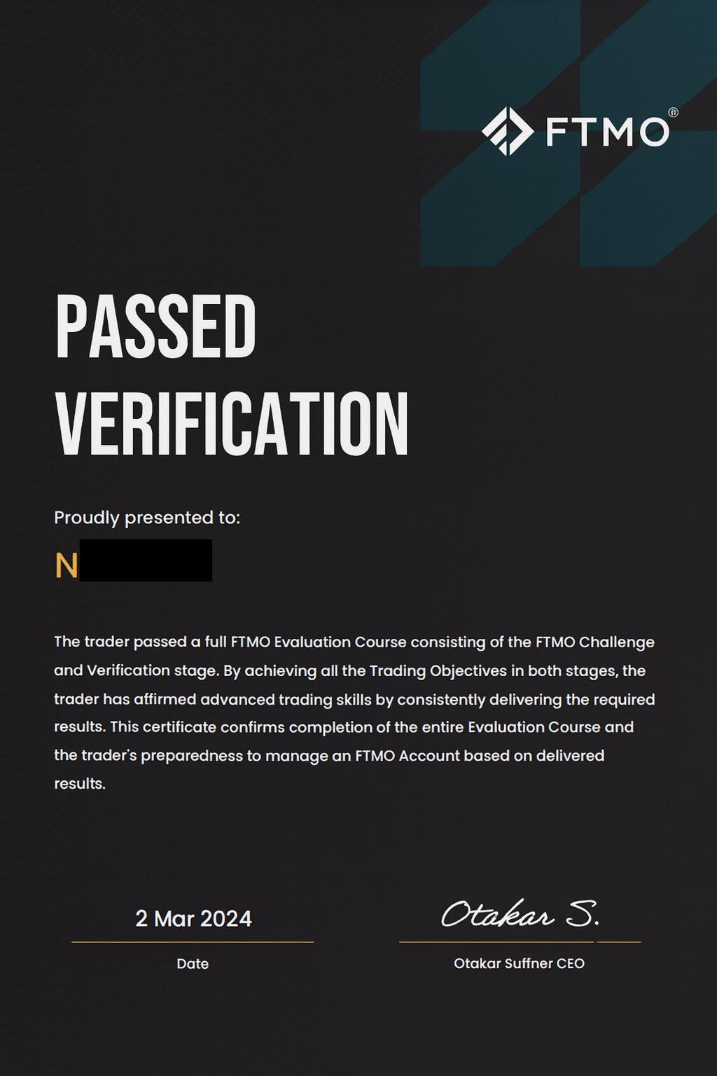 Passed FTMO Verifications proof 7 of 18