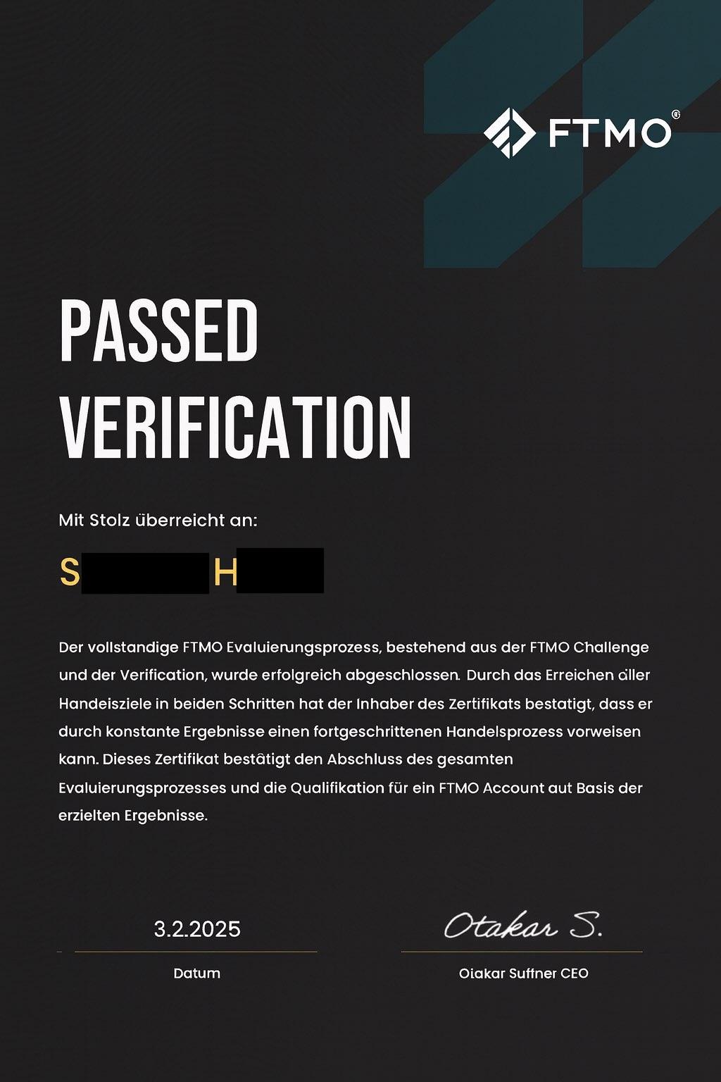 Passed FTMO Verifications proof 9 of 18